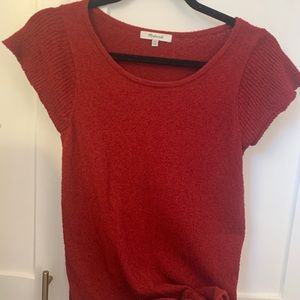 Red Knit Madewell Short Sleeve Tied Blouse